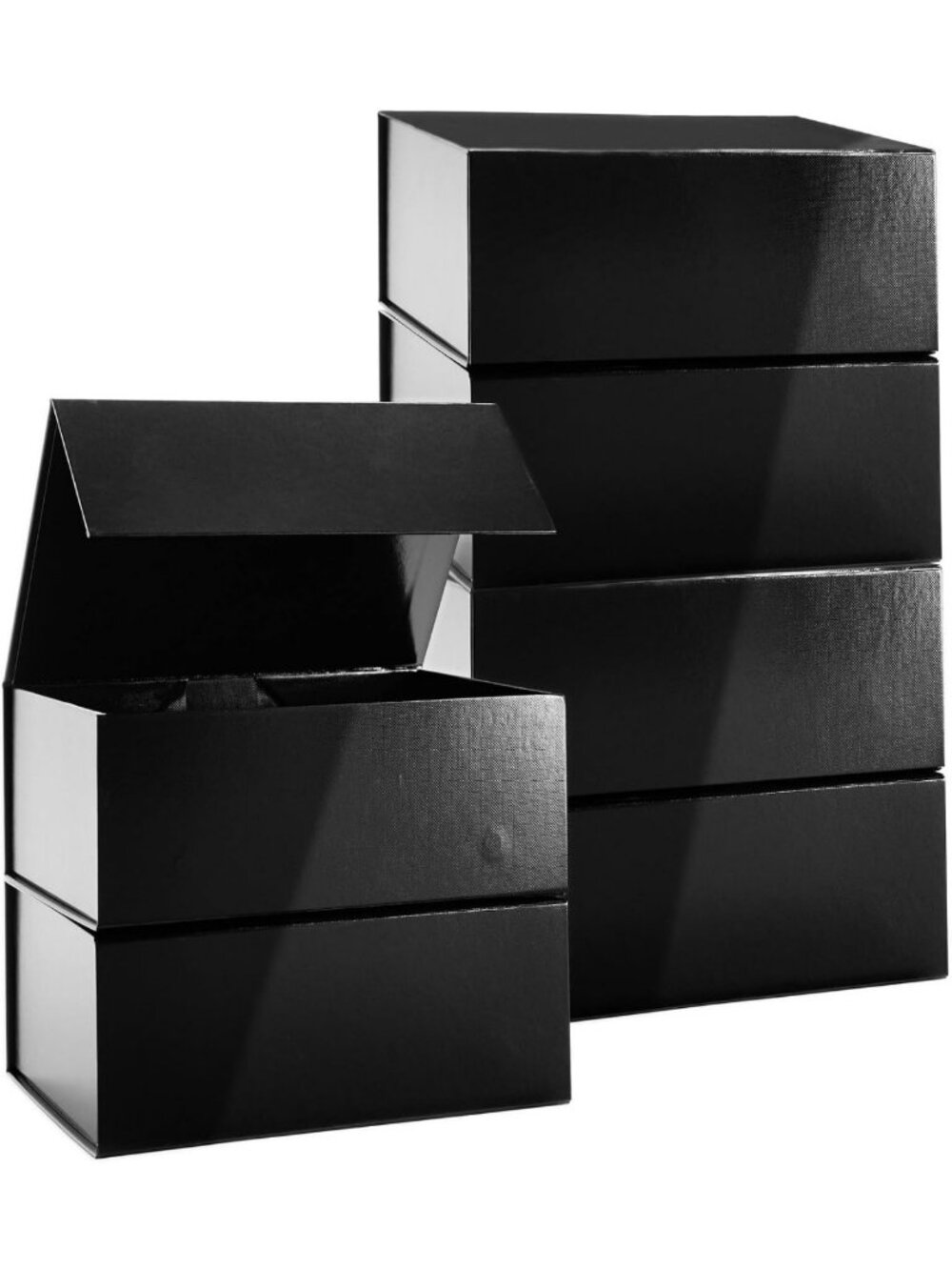 Elegant Magnetic Gift Boxes with Lids - 9.5x7x4 In, Gloss Black, Set of 6